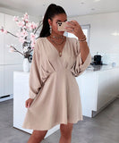 Early Autumn New V-Collar Dress Ins Casual Home Loose Multicolor Dress For Women-Outfit