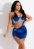 Velvet Cut Out Sexy Beaded Cross Back Club