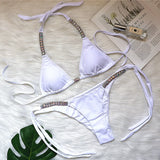 Toloer Solid Color Sexy Strap Swimsuit Luxury Rhinestone Swimsuit 2023 New