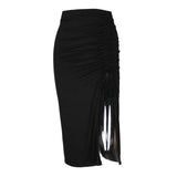 Women Casual Sexy High Split Skirt Summer 2023, Solid Color High Elastic Waist Long Skirt Club Wear-Outfit