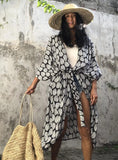 Toloer And White Tie-Dyed Cardigan Beach Dress Bikini Blouse Swimsuit With Cardigan Sunscreen Holiday