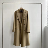 Lapel Flap Detailed Double Breasted Elegant Long Blazer Black / Pink / Houndstooth / Khaki Jacket