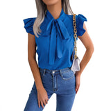 Spring And Summer Temperament Commuting Wood Ear With Bow Chiffon Shirt Women's