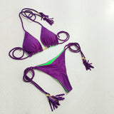 Toloer Female Hot Girl Bikini Split Sexy Triangle Double Sided Collision Color Beach Bikini Swimsuit Three Point