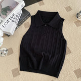 Chic Summer French Niche Polo Collar Sleeveless Knitted Top Girl Slime With Solid Color