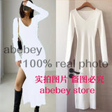and winter sexy French slit sweater dress female slim tight-fitting hip-knit over-the-knee