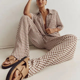 Toloer Women's Summer New Print Suit Short-Sleeved Shirt With High-Waisted Trousers Casual Two Sets For Women-Outfit