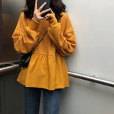 Toloer 2023 New Korean Women's Wear Loose Show Thin Students Casual Jacket Solid Color Long-Sleeved T-Shirt Hoodie Women