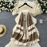 National Style Wearing Holiday Dress Retro Strap Design Spliced Flowers Hanging Loose Dress Skirt