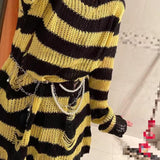 Toloer Long Punk Dark Match Broken Hole Torn Sweater Female Couple Striped Loose Niche Knit Woman-Outfit