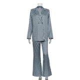 Toloer Autumn Women's Long Sleeved Lapel Micro Bell Trousers Fashion Printed Suit Suit With The Street-Outfit
