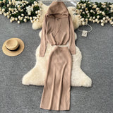 And Winter Casual Suit Female Fashion Hot Diamond Hooded Zip Open Shirt Sweater Jacket Knitted Hip