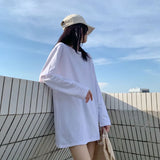 Toloer Long White Solid Color Outside Wear Long Sleeve Bottom T-Shirt Hoodie Lining Fold Wear Autumn Woman Loose-Outfit
