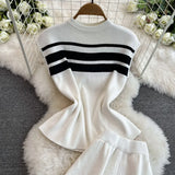 Suit Women's Korean Version Of Sleeveless Knitted Top Two Sets Of Leisure High-Rise Slim Straight Broad Leg