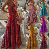 Toloer 2023 Bohemian Style New Condole Dress High Waist V Neck Print Floral Dress Women's Wear-Outfit