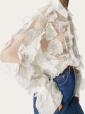Toloer 2024 New Fashion Lapel Heavy Industry Organza Embroidery Three-Dimensional Flower Sequin Splice Design Sense Shirt-Outfit