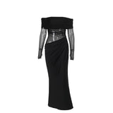 Summer 2025 New Long Dress Temperament Sexy Shoulder Mesh Yarn Hollow Dress