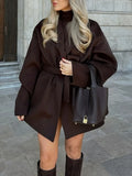 Spring And Autumn Women's Explosive Temperament Hairy Dark Brown Short Loose Thaied Coat