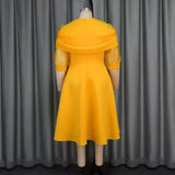 Bow Perspective Lantern Sleeve Dress Party Party A Skirt Yellow