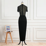 Fluoroticle Stud Beads Short-Sleeved Women's Evening Dress Dress Dress Dress