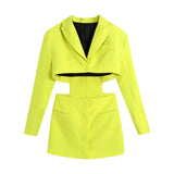 Hollow Out Waist Blazer Jacket Sexy Office Laidies Long Sleeve Bodycon Outwear 2022 Women Summer Robe Chemise Femme Chic