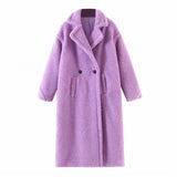 Aachoae Winter Casual Solid Teddy Coat Women Long Sleeve Fleece Long Jacket Turn Down Collar Lamb Fur Coat Outerwear
