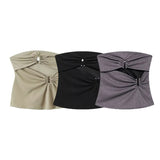 Design Metal Decoration Folded Breast 2025 Summer Sexy Shoulder Repair Short-Term Waistcoat