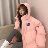 Women Winter Short Coat Hood Puffer Bomber Basic Jacket Female Coat Loose Parka Plus Size Korean Hat S Outerwear Snow