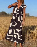 Ladies Style V-Neck Loose Waist Dress 2025 Summer Fashion New Set Long