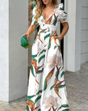 Independent Station Spring And Summer Fashion Printing New V-Collar Trouser Leg Jumpsuit-Outfit