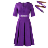 Large-Size Women's Dress 2025 Autumn Fashion Elegant Temperament Solid Five-Sleeve African