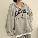Vintage Letter Print Pullover Zipper Hoodie-Outfit