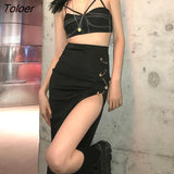 Punk Personality Irregular Hip Package Bodycon Skirt High Waist Party Club Slit Outfits Women Letter Black Vintage