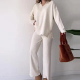 2025 New Solid Fashion Collar Loose Leisure Knitting Two Sets Of