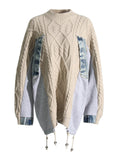 Toloer Lazy Wind Cowboy Splicing Sweater Loose Casual Fashion Long Long Sleeve Knit Sweater Trend-Outfit