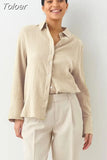 Cotton Shirts Office Lady Lady Long Sleeve Loose Tops Crepe 2023 Women's Spring Summer Shirts Comfortable