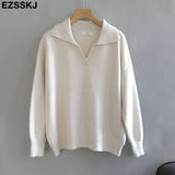 polo collar Autumn Winter Sweater pullovers Women 2021 loose thick cashmere Sweater Pullover women oversize sweater