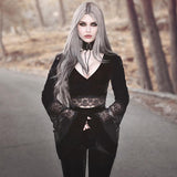 Long-Sleeved Bottomed Shirt Sexy Perspective Navel T-Shirt Ins Lace Flared Sleeve Slimming Blouse-Outfit