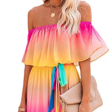 Summer New Rainbow Gradient Dress Ebay Collar