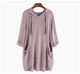 Toloer Spring New EBAY Women's Hat Solid Color Loose T Shirt Irregular Pocket Top-Outfit