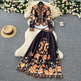 Dress Dress Woman 2025 New French Waist Bubble Sleeve Print Top High Waist Swing Long