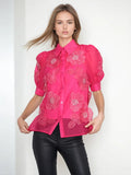 Toloer Temperament Elegant Wind Shirt 2024 Autumn New Nail Bead Three-Dimensional Flower Perspective Shirt Short-Sleeved Jacket Female-Outfit