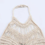Wind Summer New 2025 Women's Clothing Hollow Knitted Neck Bare Back Leisure Vest Blouse
