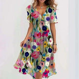 New Loose Leisure Shuya V Collar Crumped Flowers New Hot Print