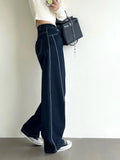 Women's Casual Water Wash Straight Leg Jeans Loose Thread Striking Denim