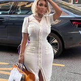 Temperament V-Neck Slim Short-Sleeved Tuxedo Niche Knitted Dress