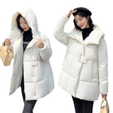 Medium And Long Down Cotton Clothing Female 2024 Winter New Fashion Thick Hat Warm Loose Cotton Coat-Outfit