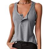 Hot Sale Solid Color Sexy Inside And Outside Wearing Threaded Vest Press Buckle Bottom Top T-Shirt Women's