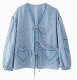 Women's Clothing New Fashion Loose Long-Sleeved Plaid Love With Shirt