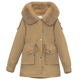 Add Velvet Thick Coat Female 2024 New Winter Waist Long Casual Hat Parker Cotton Suit-Outfit